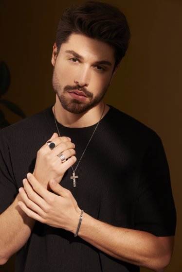 Anhänger mit Kette 925/- Sterling Silber matt-oxidiert Kreuz 