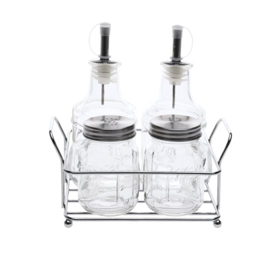 Menage-Set unbefüllt 5 Teile Glas/Metall 