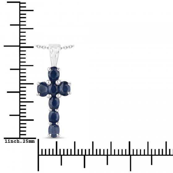 Anhänger mit Kette 925-Sterling Silber rhodiniert Glänzend  Saphir Blau 