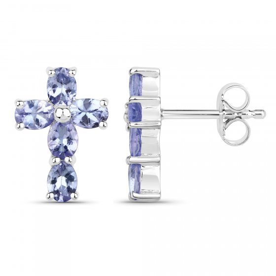 Ohrringe Silber 925 rhodiniert Kreuz-Motiv mit echten Tansanit-Steinen 