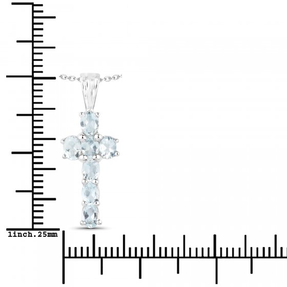 Anhänger mit Kette 925-Sterling Silber rhodiniert Glänzend  Aquamarine hellblau 