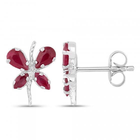 Ohrringe Silber 925 rhodiniert Schmetterling-Motiv mit echtem Rubin 