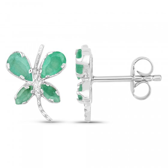 Ohrringe Silber 925 rhodiniert Schmetterling-Motiv mit echtem Smaragd 