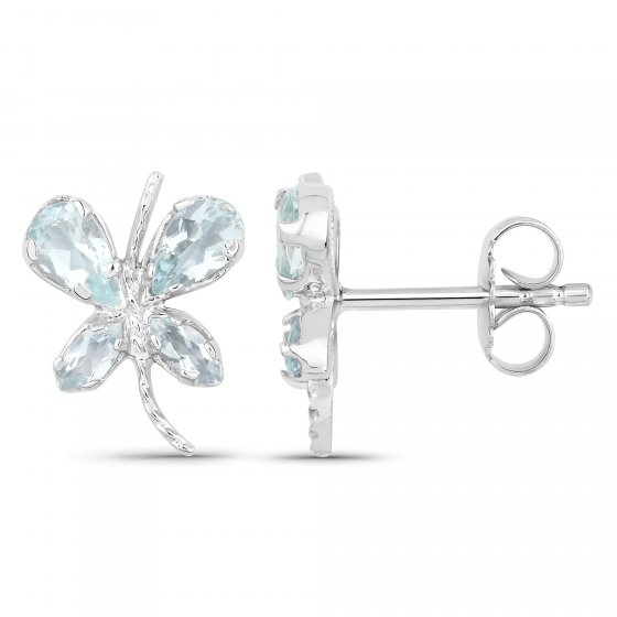 Ohrringe Silber 925 rhodiniert Schmetterling-Motiv mit echtem Aquamarin 