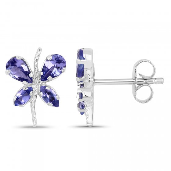 Ohrringe Silber 925 rhodiniert Schmetterling-Motiv mit echtem Tansanit 