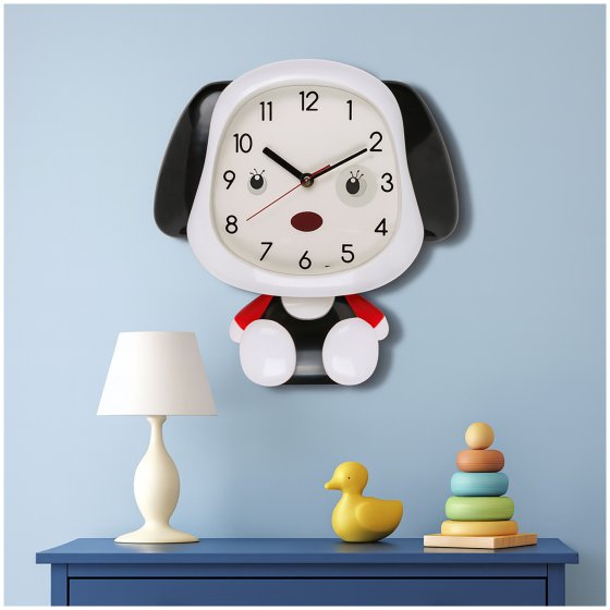 Lustige Wanduhr im Hundedesign für Kinderzimmer und Wohnräume 
