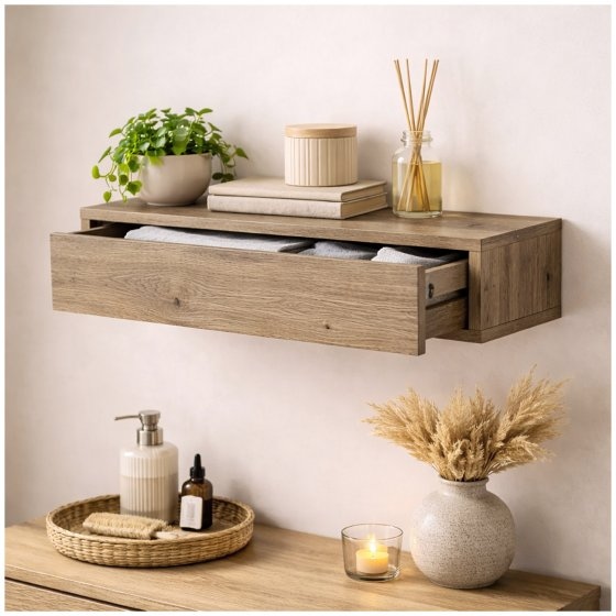 Wandregal mit Schublade 60 cm Artisaneiche 