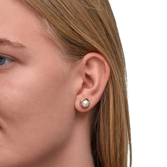 Ohrringe Silber 925 rosé-vergoldet mit weißer Perle 6mm 