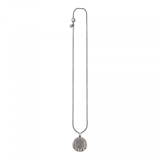 Anhänger mit Kette 925/- Silber matt rund oxidiert Tattoo Motiv 