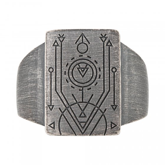 Ring 925 Silber Siegelring matt oxidiert Tattoo Motiv 