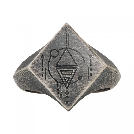 Ring 925 Silber Siegelring Raute matt oxidiert Tattoo Motiv 