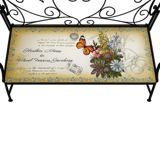 Gartenbank Celia Schmetterling Metallbank schwarz mit Motiv Sitzfläche 109 cm 