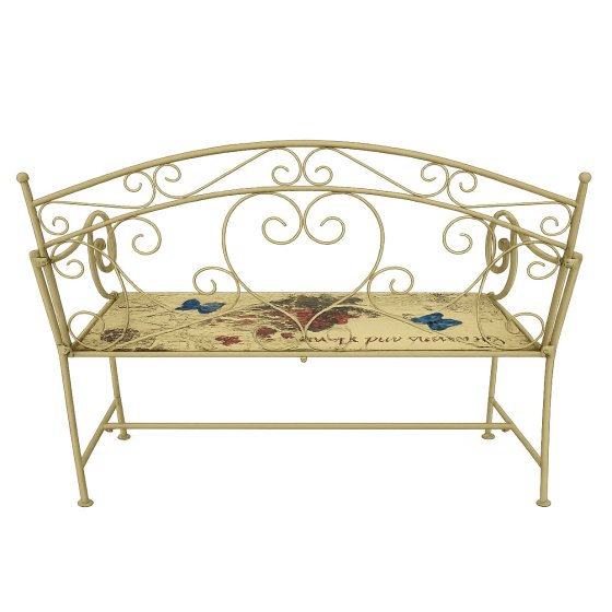 Gartenbank Flowers and Plants creme Metallbank mit Motiv Sitzfläche 109 cm 