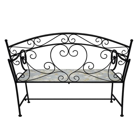Gartenbank Celia Petunien Metallbank schwarz mit Motiv Sitzfläche 109 cm 