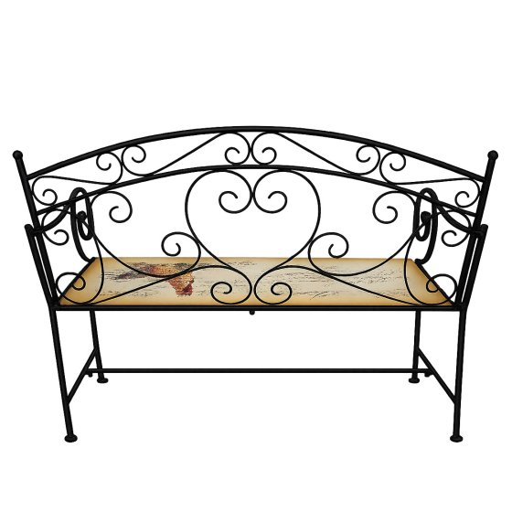 Gartenbank Celia Hahn Metallbank schwarz mit Motiv Sitzfläche 109 cm 
