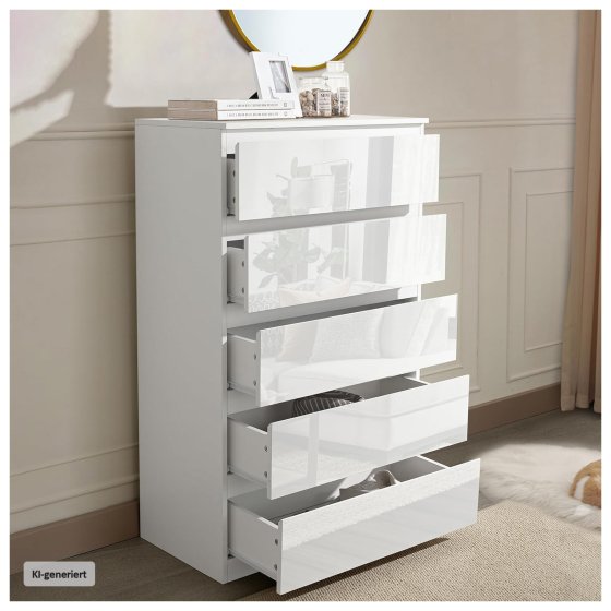 Sideboard Kenji 5 Schubladen Hochglanz Weiß 