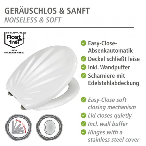 Premium WC-Sitz Mod. Muschel, aus antibakteriellem Duroplast mit Absenkautomatik