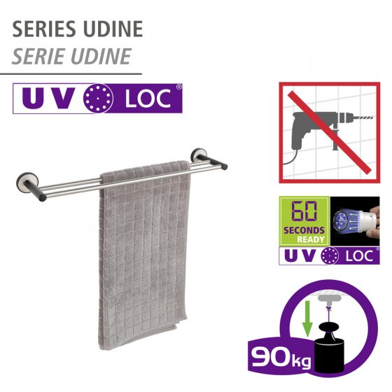 UV-Loc® Badetuchstange Duo Mod. Udine, Befestigen ohne Bohren mit innovativem Klebesystem