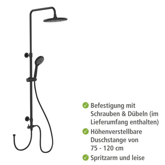 Duschsystem Watersaving Schwarz, bis zu 40 % Wasserersparnis 