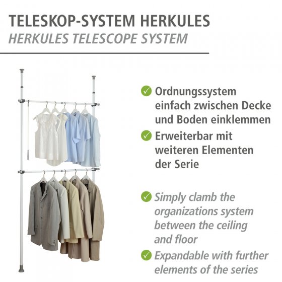 Teleskop-Garderobensystem Mod. Herkules Basic, verstellbares Ordnungssystem