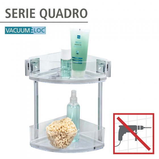 Vacuum-Loc® Eckregal 2 Etagen Mod. Quadro Edelstahl, Befestigen ohne bohren