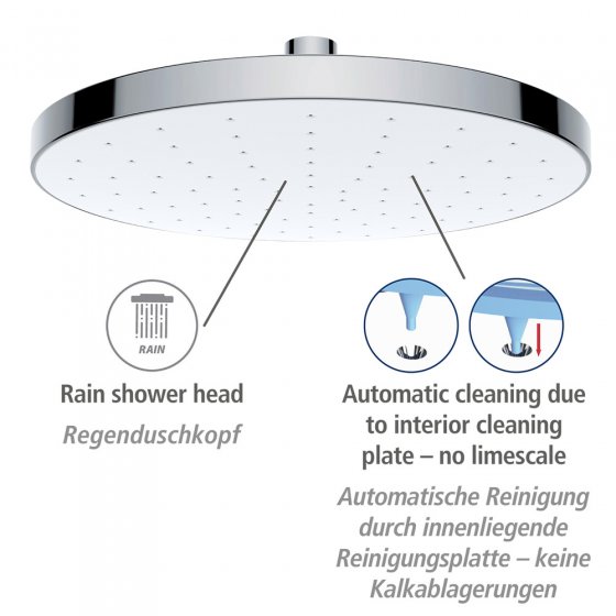 Regenduschkopf Automatic Cleaning Ø 22,5 cm, Anti-Kalk Universal-Kopfbrause 