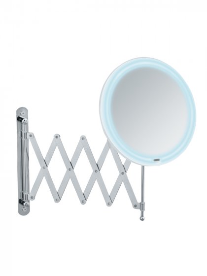 LED Teleskop-Wandspiegel Barona, Kosmetikspiegel, Leuchtspiegel