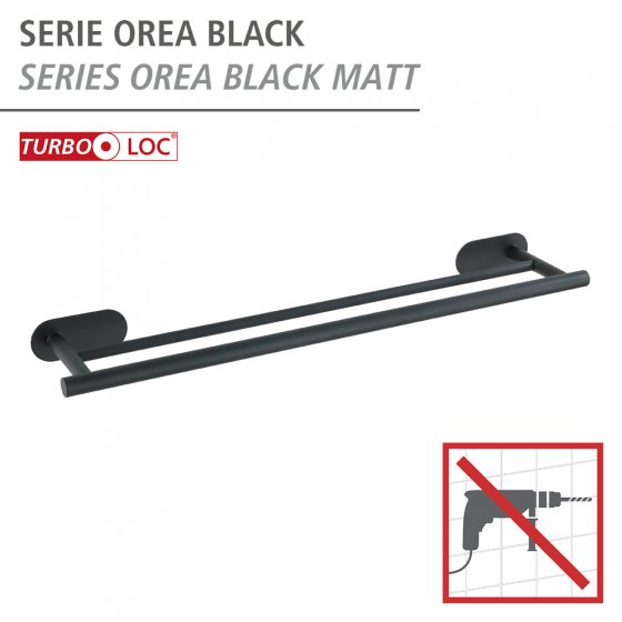 Turbo-Loc® Badetuchstange Duo Mod. Orea Black Matt, 60 cm, Befestigen ohne bohren 