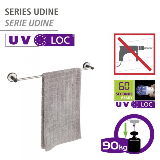 UV-Loc® Badetuchstange Uno Mod. Udine 60 cm, Befestigen ohne Bohren mit innovativem Klebesystem