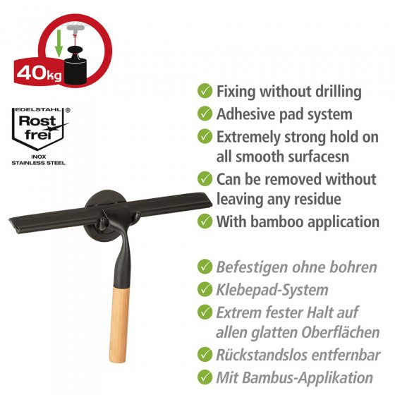 Turbo-Loc® Badezimmerwischer Mod. Bambusa, aus Bambus und Edelstahl