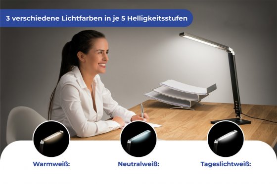 Tageslicht-Tischleuchte, Tischlampe mit 5 Helligkeitsstufen 