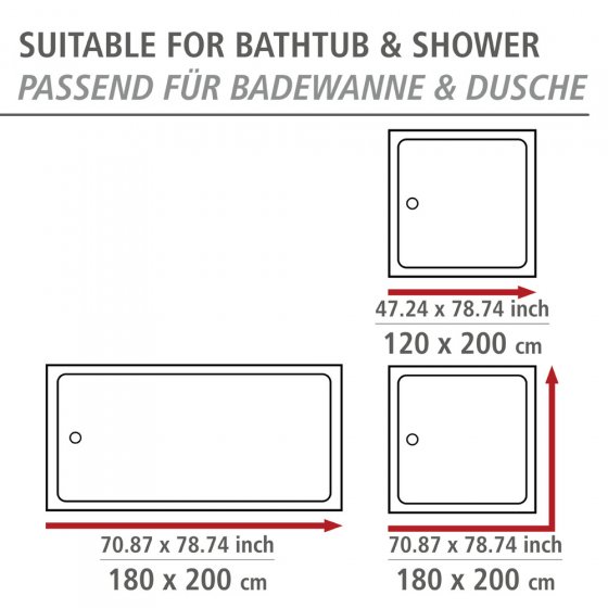 Duschvorhang Uni Weiß 180 x 200 cm, Textil (Polyester), 180 x 200 cm, waschbar