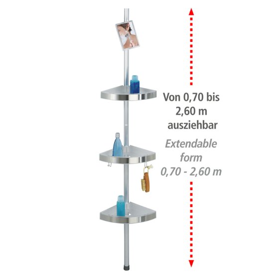 Teleskop Duschecke Premium, mit 3 Ablagen und Spiegel, satiniert 
