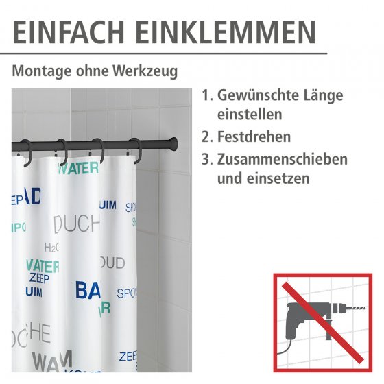 Teleskop-Duschstange Schwarz 110 - 185 cm, aus rostfreiem Aluminium