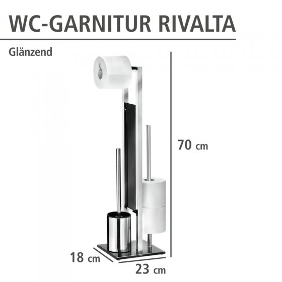 Stand WC-Garnitur Mod. Rivalta Edelstahl Glänzend, integrierter Toilettenpapierhalter