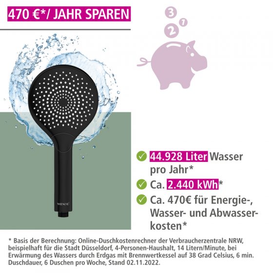 Duschkopf Watersaving Ø 120 cm 3 Funktionen, Ø 12 cm