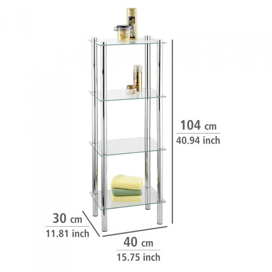 Regal Mod. Yago viereckig, 4 Ablagen, aus Edelstahl und Sicherheitsglas