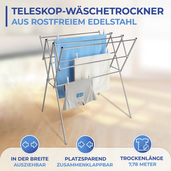 Teleskop-Wäschetrockner Edelstahl, rostfrei