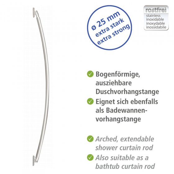 Teleskop-Badewannenstange bogenförmig Chrom, extra stabil mit Ø 2,5 cm