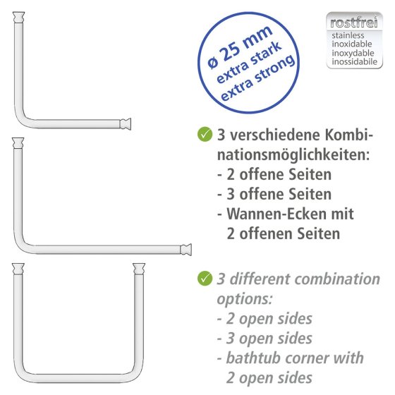 Winkelstange Universal extra stark Chrom, 3 verschiedene Kombinationsmöglichkeiten 