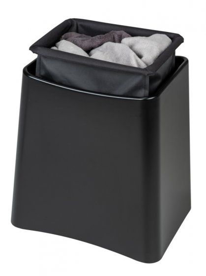 2in1 Badhocker Mod. Wing Schwarz Matt, Badhocker mit herausnehmbarem Wäschesack