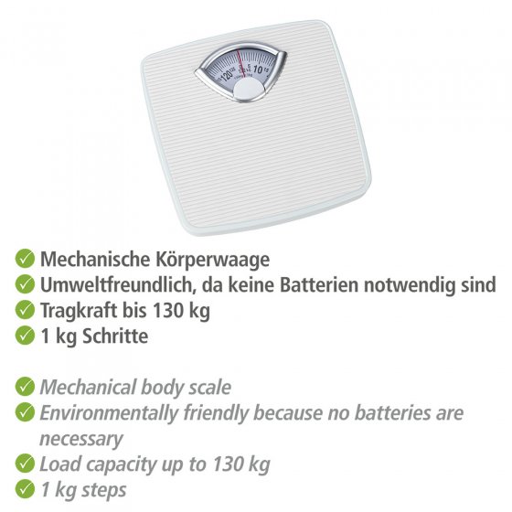 Personenwaage mechanisch, analoge Körperwaage bis 130 kg