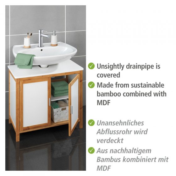 Waschbeckenunterschrank Mod. Finja, Waschbecken-Unterregal aus Bambus/MDF