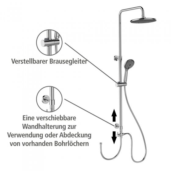 Duschsystem Watersaving Chrom, bis zu 40 % Wasserersparnis 