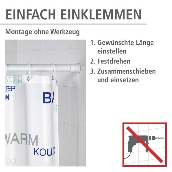 Teleskop Duschstange extra stark Weiß 110 - 245 cm, extra stabil mit Ø 2,8 cm 