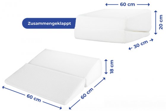 Visco Bett-Keilkissen, faltbar, druckentlastendes Stützkissen mit Viscoschaum 