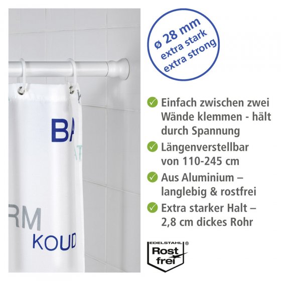 Teleskop Duschstange extra stark Weiß 110 - 245 cm, extra stabil mit Ø 2,8 cm