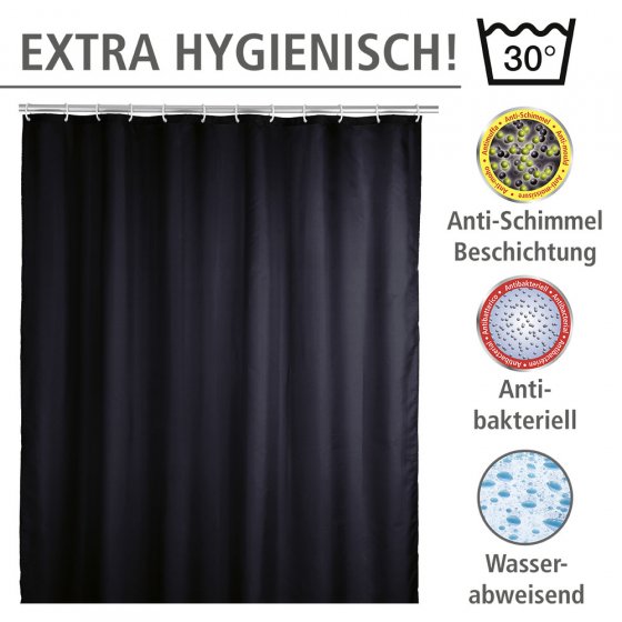 Anti-Schimmel Duschvorhang Uni Black, Textil (Polyester), 180 x 200 cm, waschbar