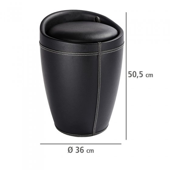 Hocker Mod. Candy Black in Lederoptik, mit Wäschesack, mit abnehmbarem Wäschesammler