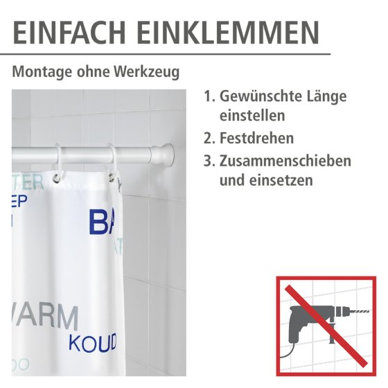 Teleskop Duschstange extra stark Weiß 110 - 185 cm, extra stabil mit Ø 2,8 cm 